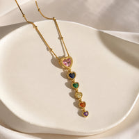 Multi-Color Heart Drop Necklace | Anti-Tarnish Gold Plated