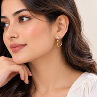 Crystal Solitaire C-Hoop Earrings | Anti Tarnish Gold Plated