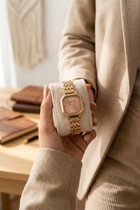 Vintage Octagon Blush Dial Watch - Anti-Tarnish Gold Plated