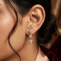 Triple Stone Drop Dangle Earrings - Anti Tarnish Gold Plated