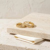 Layered Double Hoop Zirconia Earrings - Anti Tarnish Gold Plated