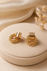 Chunky Gold Plated Textured Hoop Statement Earrings