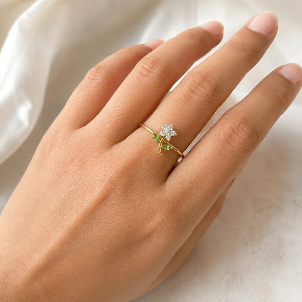 Dainty Floral Adjustable Ring - Anti Tarnish Gold Plated