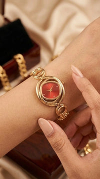 Vintage Gold Plated Red Dial Bracelet Watch – Anti Tarnish