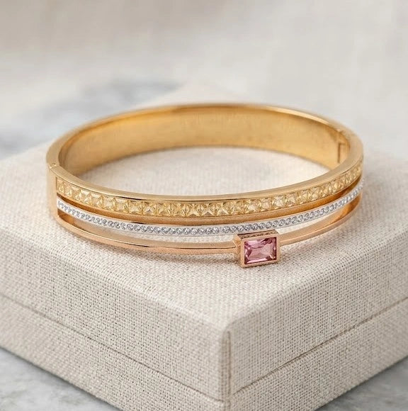 Anti-Tarnish Gold Plated Layered Pink Stone Bracelet