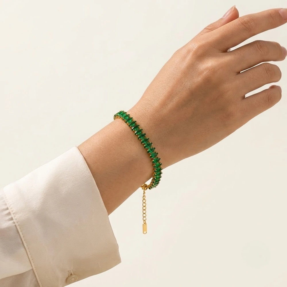 Emerald Green Stone Tennis Bracelet - Anti-Tarnish Gold Plated