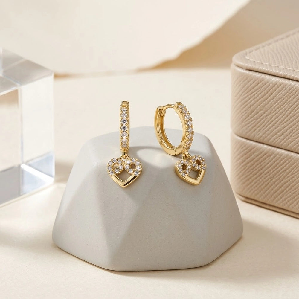 Crystal Heart Dangle Earrings - Anti Tarnish Gold Plated