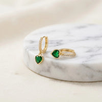 Green Heart Hoop Earrings - Anti Tarnish Gold Plated