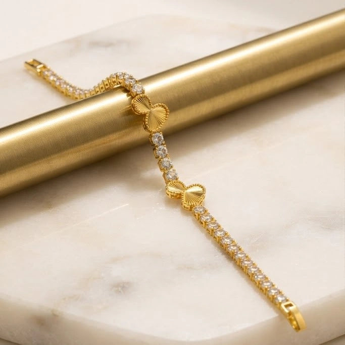 Crystal Heart Tennis Bracelet | Anti-Tarnish Gold Plated