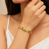 Green Clover Motif Gold Plated Bangle | Anti-Tarnish Bangle