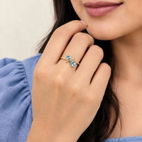 Aqua Blue Bow Ring - Anti Tarnish Gold Plated Adjustable