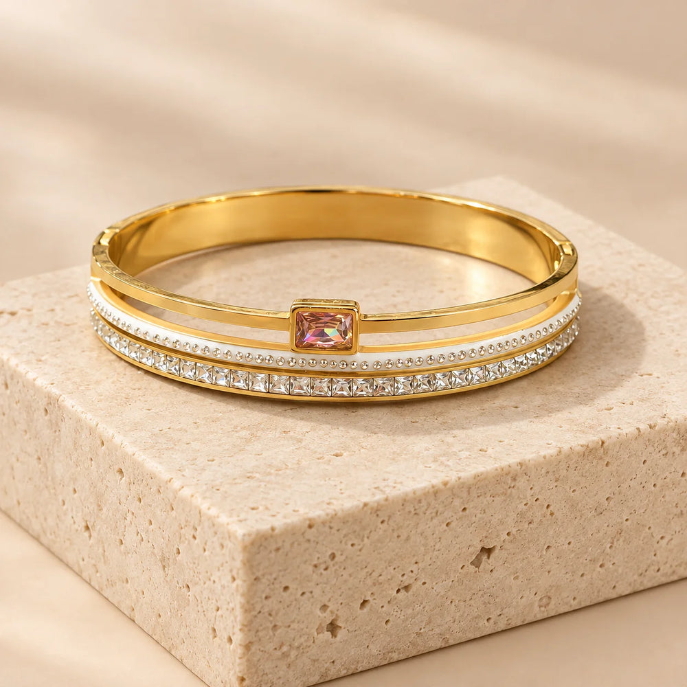Pink Coquette Heart & Crystal Bracelet Stack - 3 Piece Anti-Tarnish Set