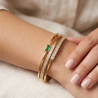 Emerald Green Stone Layered Gold Plated Bracelet | Anti-Tarnish