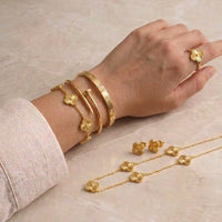 Anti-Tarnish Gold Plated Clover & Bangle Jewelry Set Combo (6-Pieces)