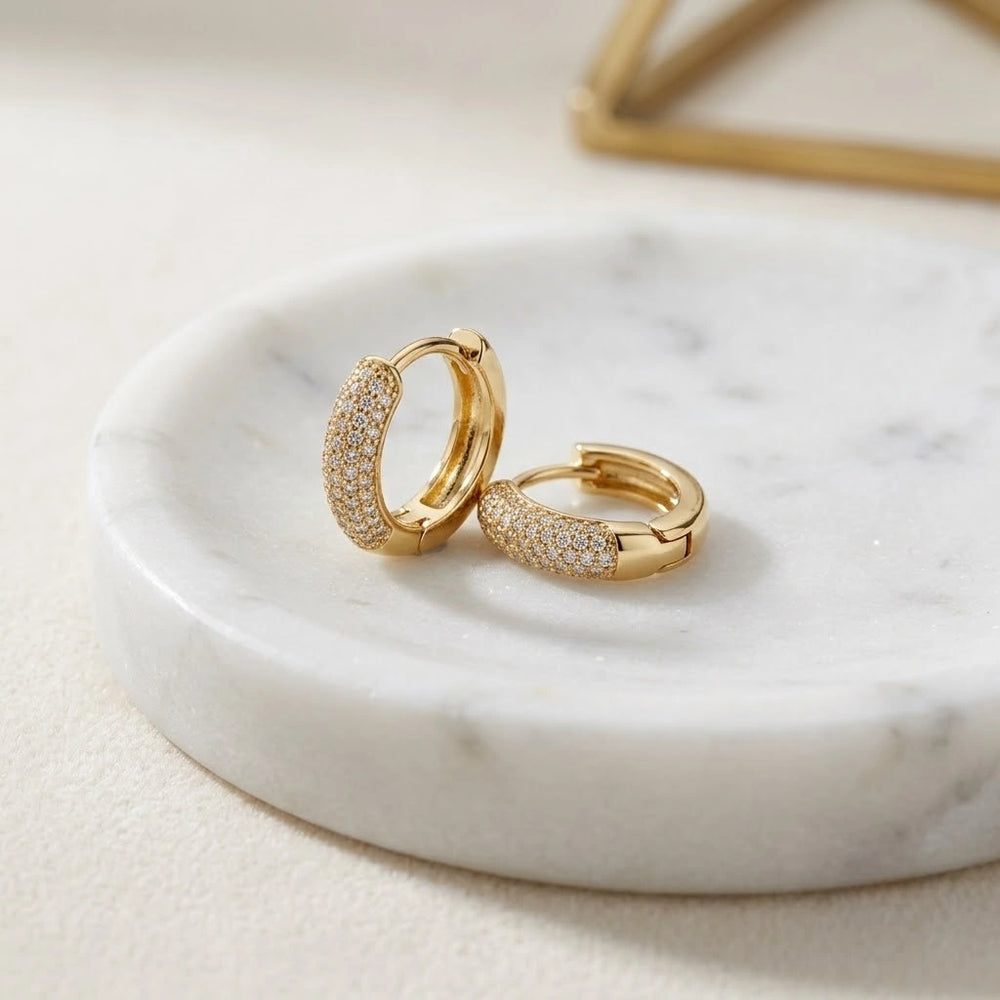 Pave Crystal Hoop Earrings - Anti Tarnish Gold Plated