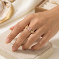 Adjustable Pink Butterfly Ring | Anti-Tarnish Gold Plated