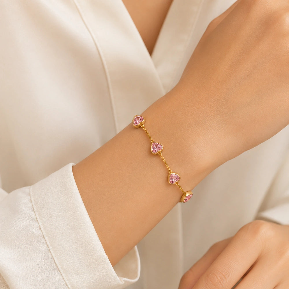 Pink Heart Anti-Tarnish Gold Plated Bracelet | Korean Minimalist Jewelry