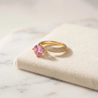 Pink Crystal Adjustable Ring | Anti Tarnish Gold Plated Korean Minimalist