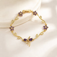 Purple Floral Bow Anti Tarnish Gold Plated Bracelet