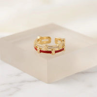 Red Enamel Layered Adjustable Ring - Anti Tarnish Gold Plated | Korean Minimalist Design