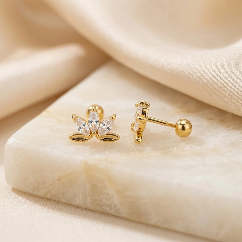 Lotus Blossom Crystal Stud Earrings - Anti-Tarnish Gold Plated