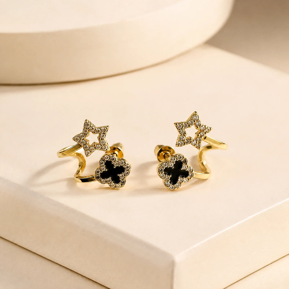 Black Clover & Star Crystal Earrings | High Qualityd  Fashion Jewelry