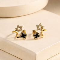 Black Clover & Star Crystal Earrings | High Qualityd  Fashion Jewelry