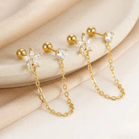 Floral Chain Double Stud Earrings | Anti-Tarnish Gold Plated