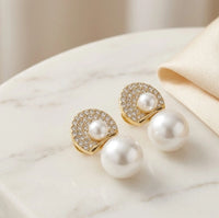 Korean Pearl & Crystal Drop Earrings