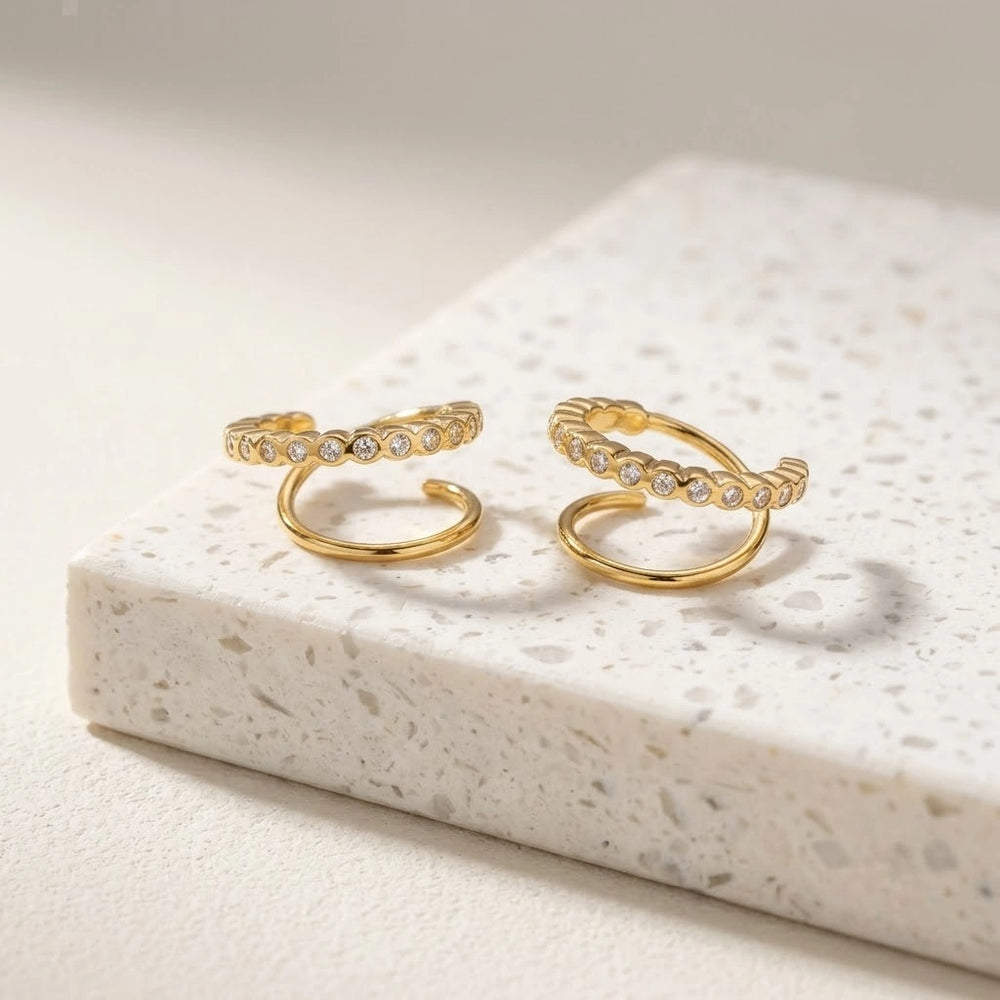 Korean Spiral Double Hoop Earrings - Anti Tarnish Gold Plated