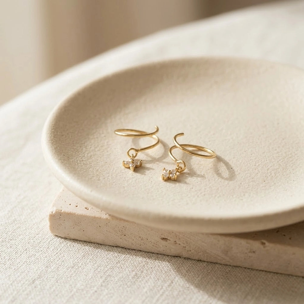 Korean Spiral Star Charm Earrings - Anti Tarnish Gold Plated