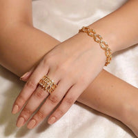 2 in 1 - Gold Multi-Layered Crystal Fashion Ring/ Bracelet- High Quality Statement Jewelry for Women