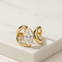 Modern Curve Crystal Statement Ring - Anti Tarnish Gold Plated
