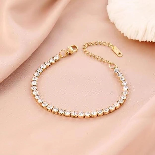 Anti-Tarnish Gold Plated Tennis Bracelet | Sparkling Crystal Korean Style