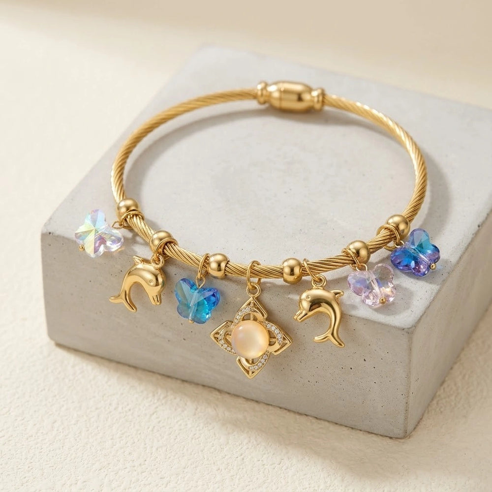 Dolphin & Butterfly Charm Bracelet - Anti-Tarnish Gold-Plated