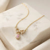 Coquette Bow & Pink Teardrop Necklace - Anti Tarnish Gold Plated
