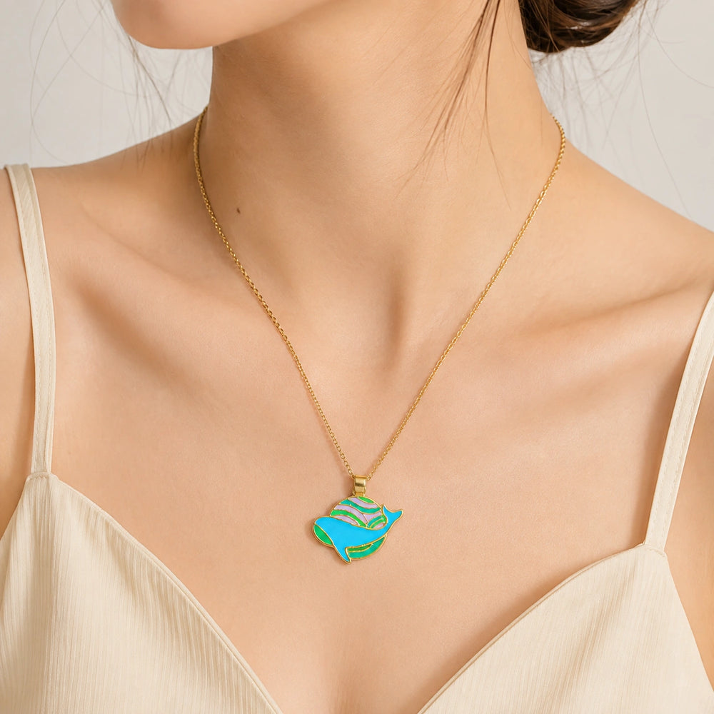 Enamel Whale Pendant Necklace | Anti-Tarnish Gold Plated Ocean Jewelry