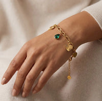 Emerald Heart Charm Anti Tarnish Gold Plated Bracelet for Women