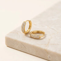 Pave Zirconia Anti Tarnish Gold Plated Earrings | Korean Style Mini Hoops