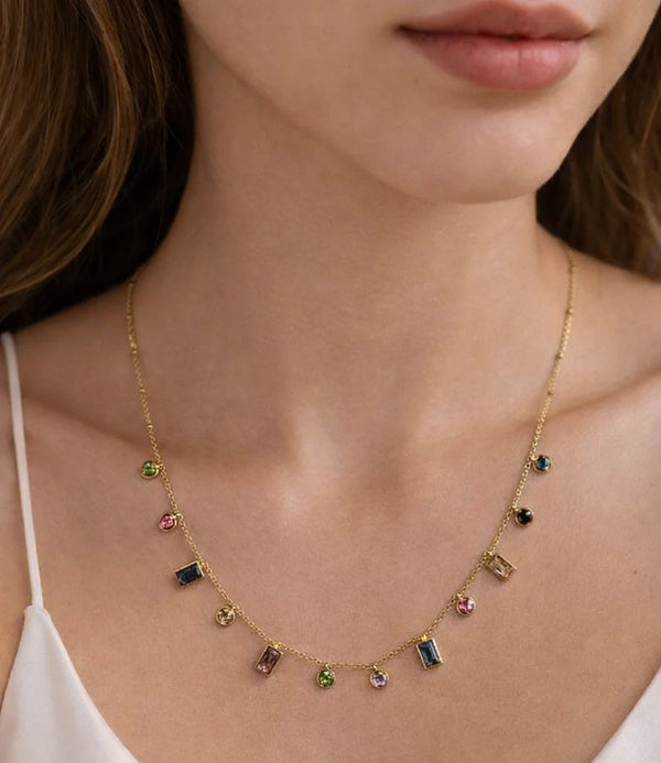 Stylish Korean-style beaded anti-tarnish necklace on red velvet cushion