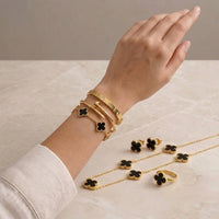 Old Money Black Clover 6-Piece Jewelry Set - Anti-Tarnish Gold Plated