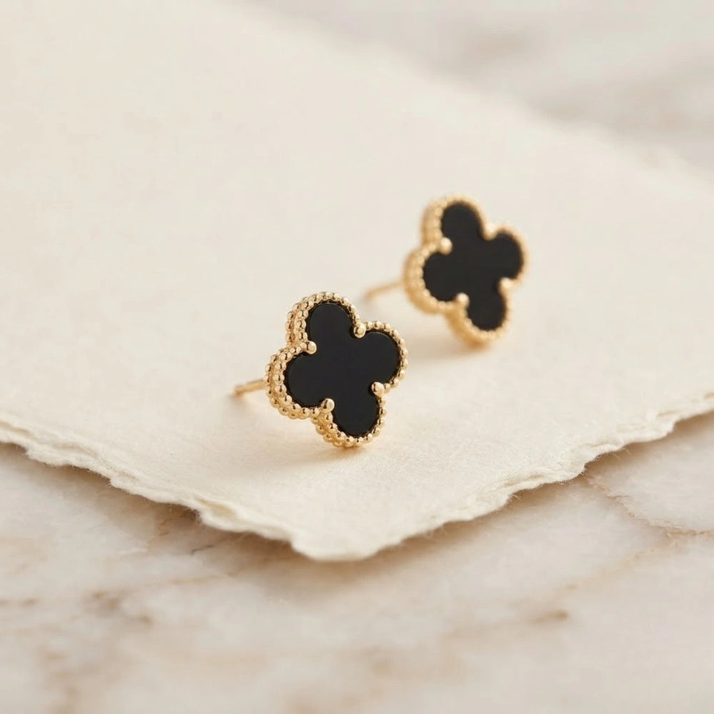 Black Clover Stud Earrings - Anti Tarnish Gold Plated Minimalist Jewelry