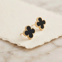 Black Clover Stud Earrings - Anti Tarnish Gold Plated Minimalist Jewelry