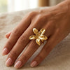 Floral Anti-Tarnish Gold-Plated Adjustable Ring - Korean Style