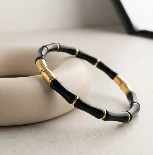 Evil Eye & Black Bamboo Stack - Anti-Tarnish Gold Plated Bracelet Combo