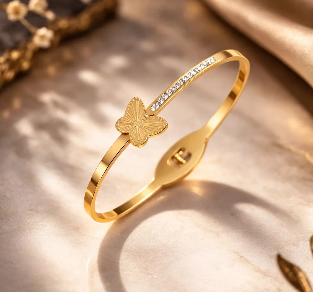 Korean Style Butterfly Crystal Anti-Tarnish Gold Plated Bracelet