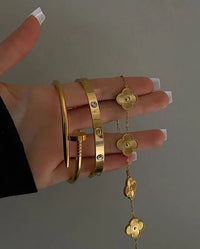 The Ultimate Golden Stack - 3 Pc Combo (Clover, Nail & Screw Bangle) | Anti-Tarnish & Waterproof