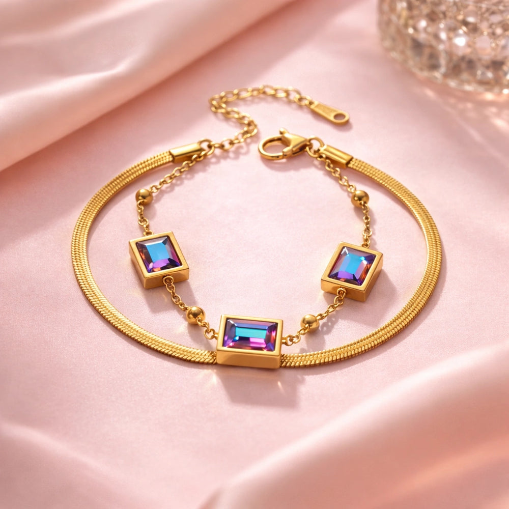 Aurora Crystal Double Layer Bracelet | Anti-Tarnish Gold Plated