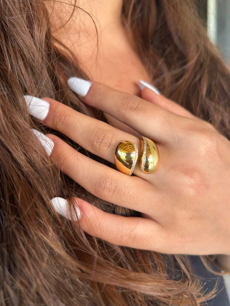 Anti-Tarnish Gold Plated Teardrop Open Ring | Adjustable Korean Style Statement Jewellery for Women