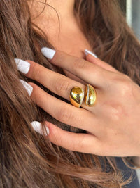 Anti-Tarnish Gold Plated Teardrop Open Ring | Adjustable Korean Style Statement Jewellery for Women